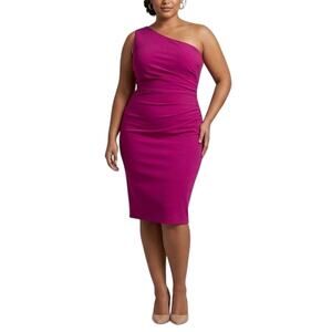 Dress the Population Women's Cocktail Dress Size XXL Pink One Shoulder Sheath